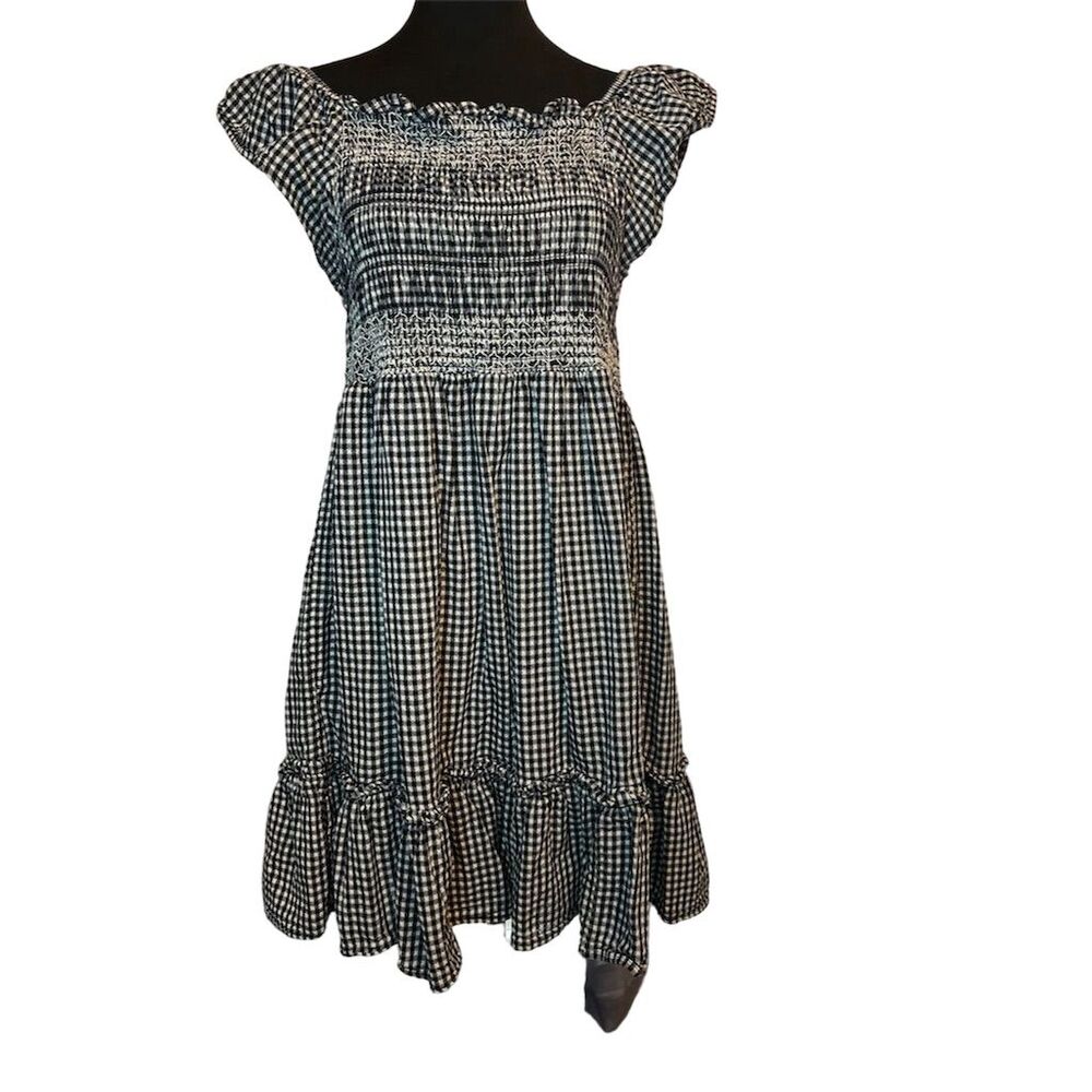 Terra & Sky Women's Plus Size Peasant Dress Multicolor Gingham Short Sleeve 0X